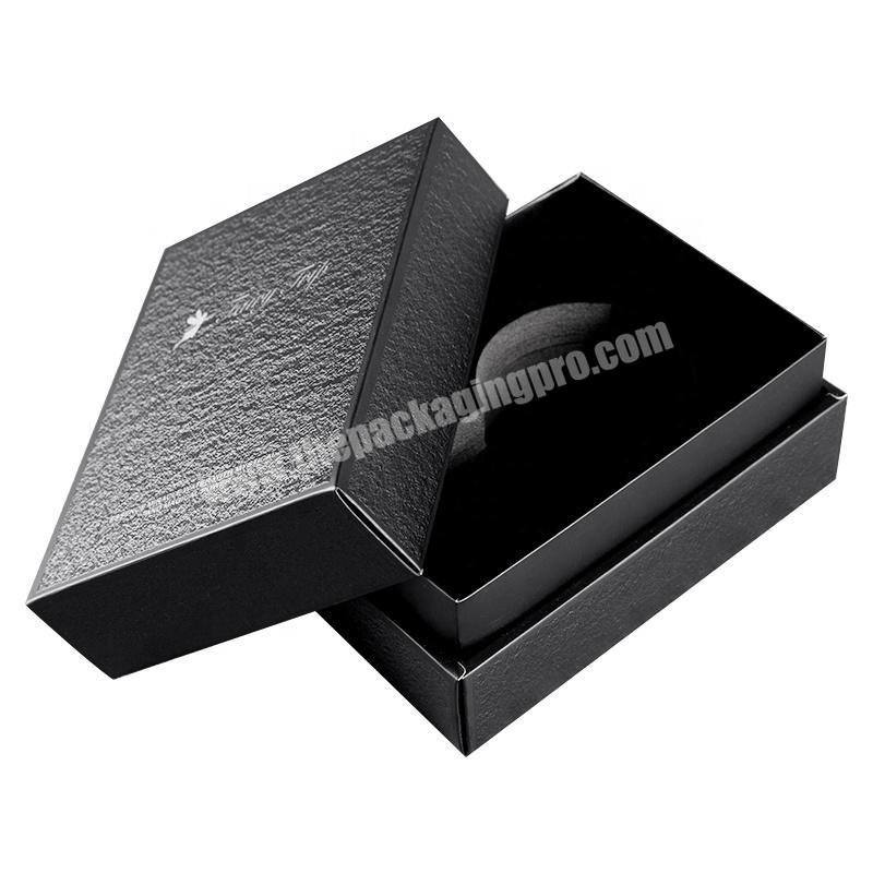 quality luxury top & bottom style texture logo silver foil matte black thick cardboard box with eva foam for beltstiejewellery
