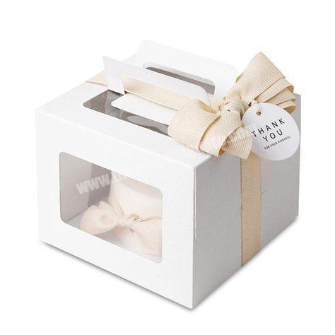 white paper package box for wedding gift cake packaging with clear window