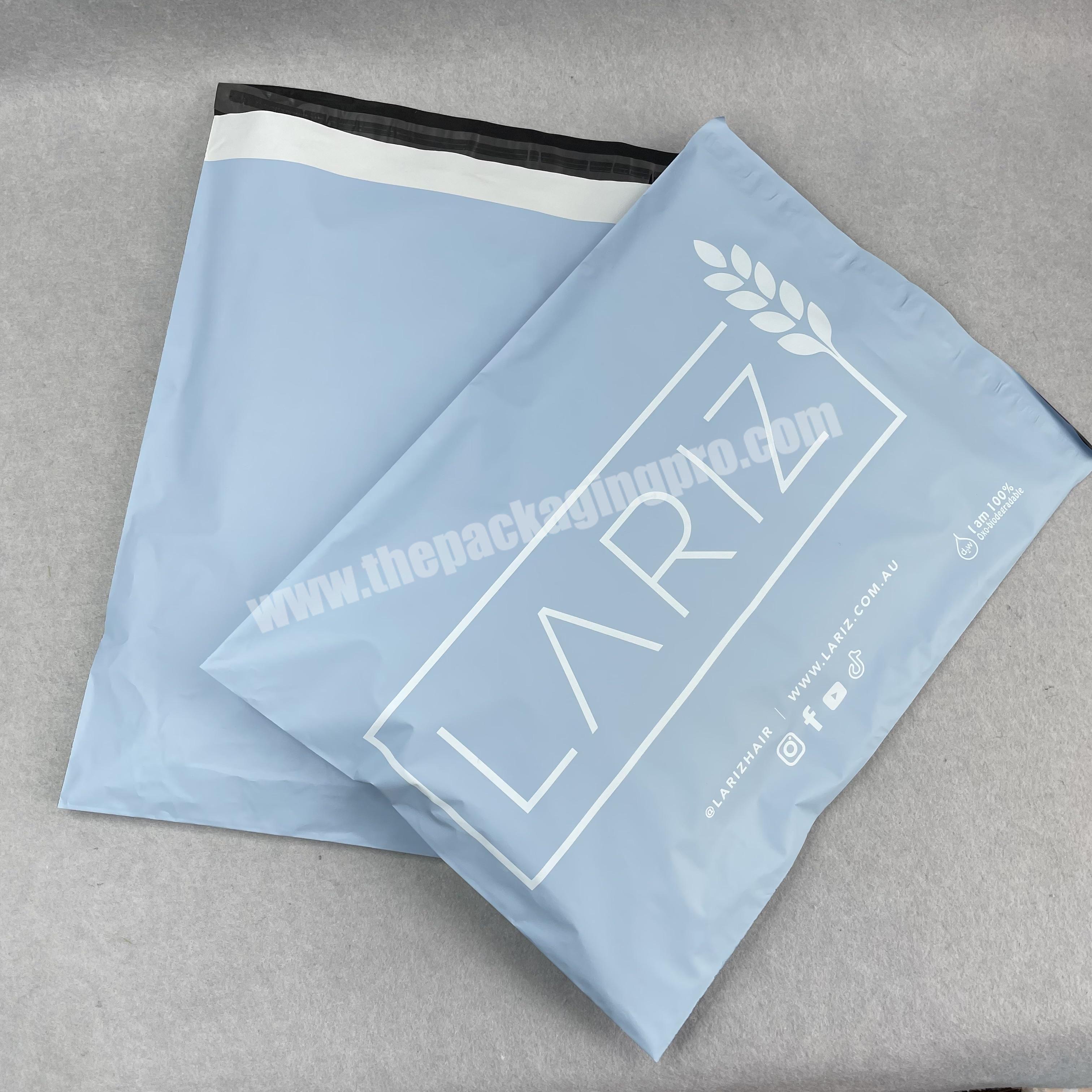 white printing Eco friendly high quality luxury matte blue mailer biodegradable bags custom shipping bags for clothes