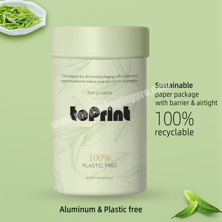 100% Plastic Free Tea Packaging Boxes Custom Logo Recycled Cardboard Pure Paper Tube Tea Cylinder Packaging