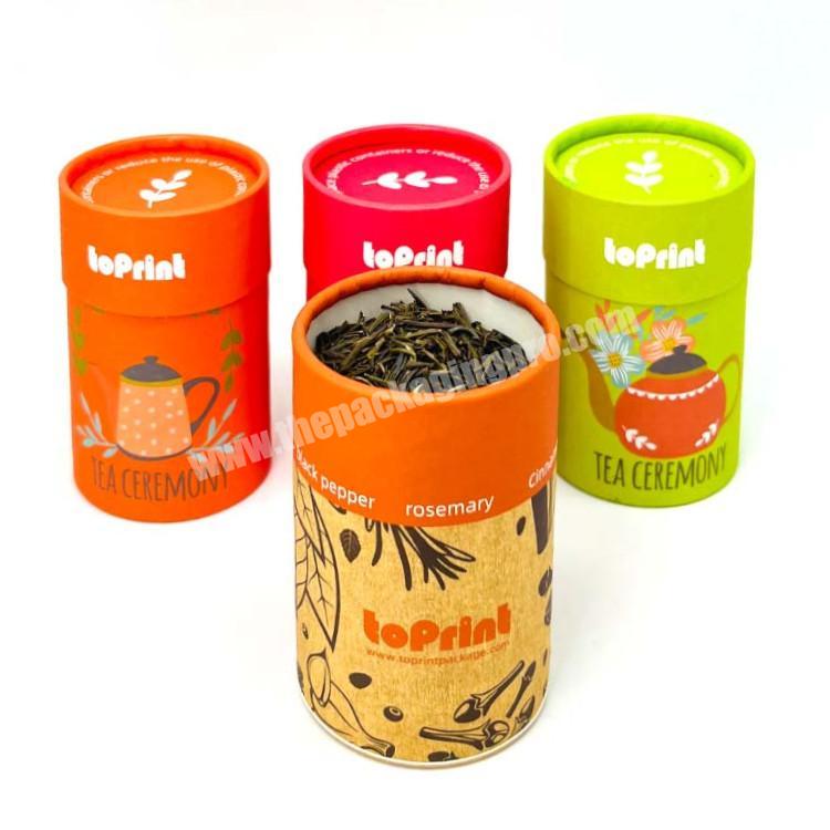 100% Recycled Tea Packaging Moisture Proof Custom Cardboard Tube Food Grade Boxes Sustainable Cylinder Packaging