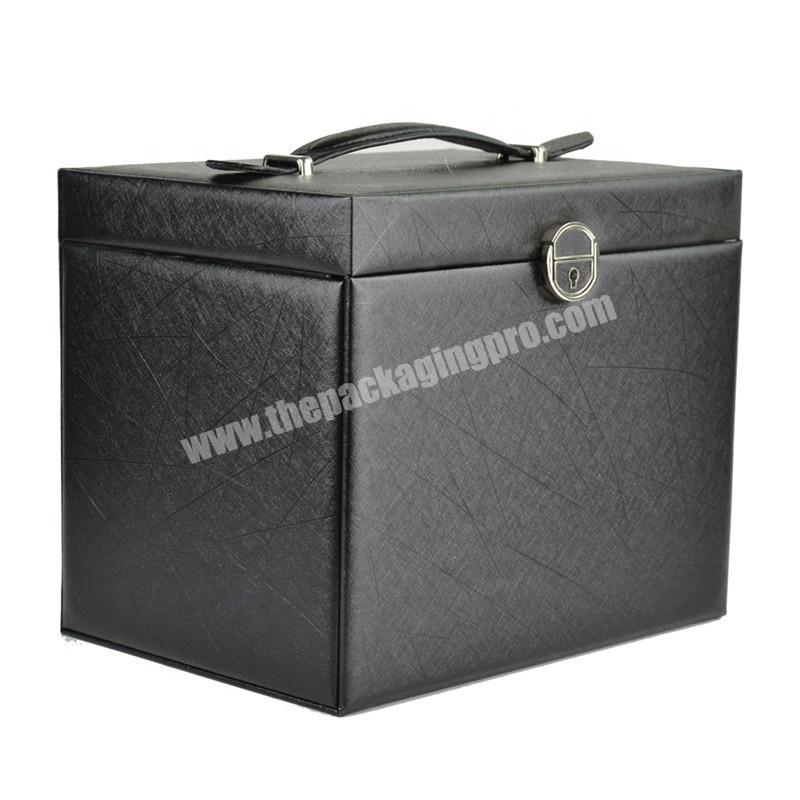 2020 Dedicated to fashion shows arge capacity jewelry box design leather classic black jewelry packaging box
