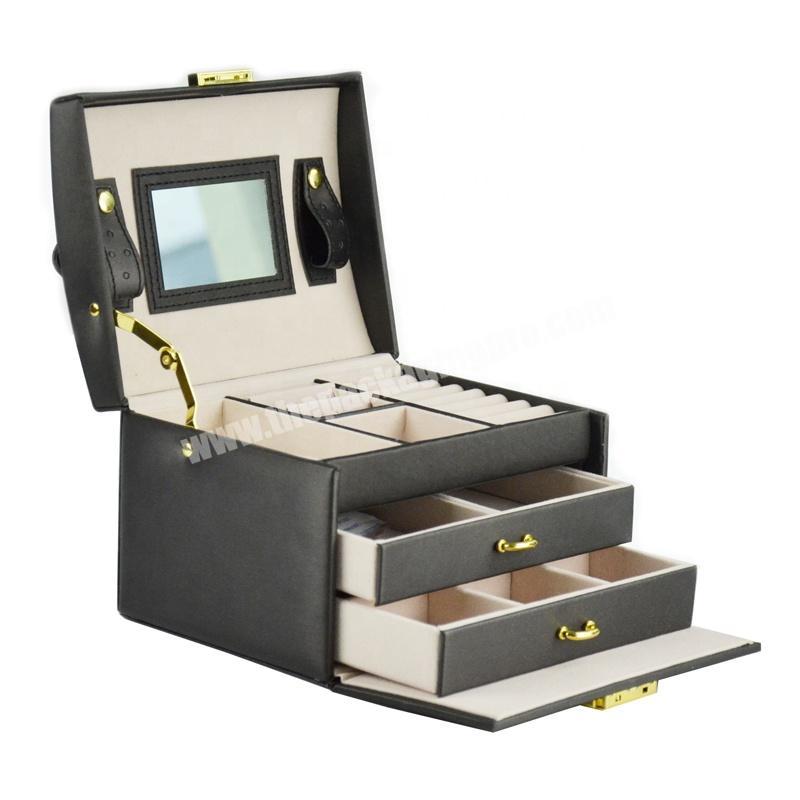 2020 Factory production multilayer storage box black leather cosmetic jewelry desktop storage box