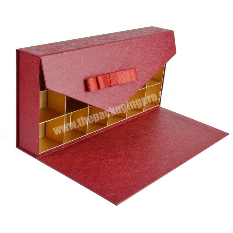 2020 New chocolate cardboard gift box packaging bow envelope design magnetic chocolate box with paper divider