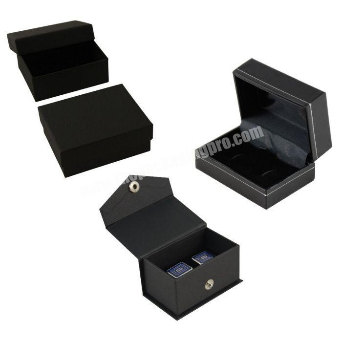 leatherette cufflink display box custom black logo printed cufflink box