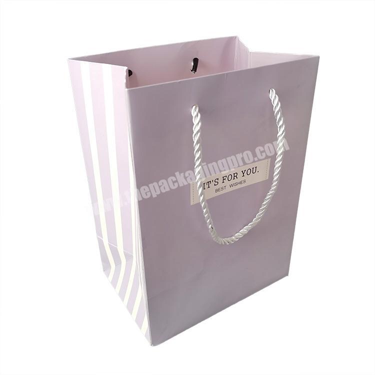 2022 Hot Sale Greyish Purple Eco Friendly Paper Gift Bag Striped Small Shopping Bags With Twisted Cord Handles