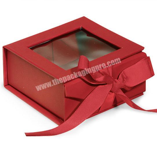 A libaba China Wholesale Elegant Red Wedding Favor Gift Paper Packaging Box With Ribbon PVC Window