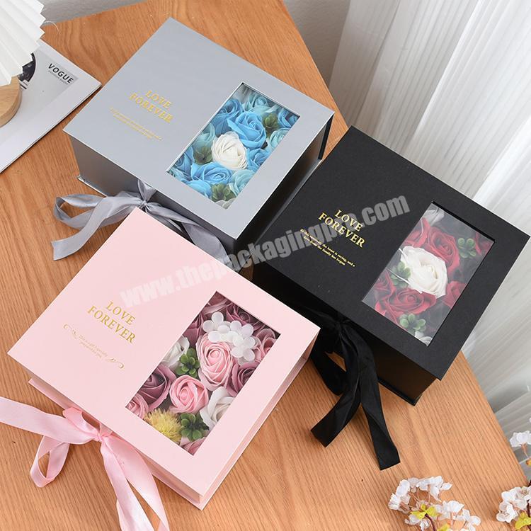 Artificial flowers for gift packing cardboard paper wedding gift box packaging with ribbon