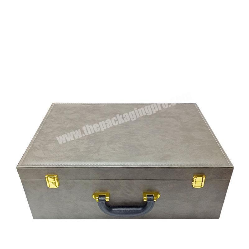 Beauty manufacture customized new design most popular PU leather wholesale luxury gift skin care box with metal lock and handle