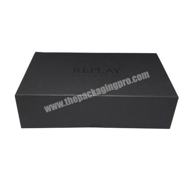 Bespoke logo embossed UV Matte Black Rigid Magnetic Closure Gift Box Wholesale