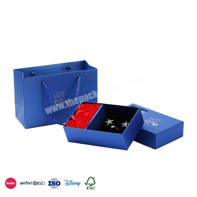 Best Selling Promotional Price Blue with silver two-tone logo with flower box custom jewelry gift box