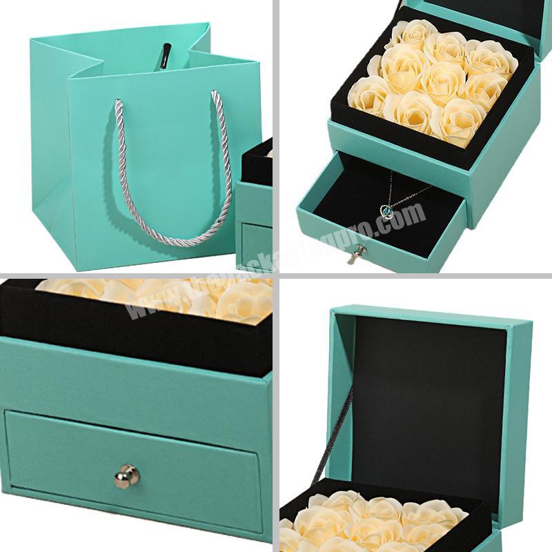 personalize Best Selling Promotional Price Green double layer design elegant and elegant with tote bag flower gift box