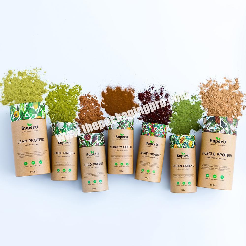 Eco Friendly Custom Cardboard Food Grade Paper Tube For Protein Powder Collagen Superfood Packaging