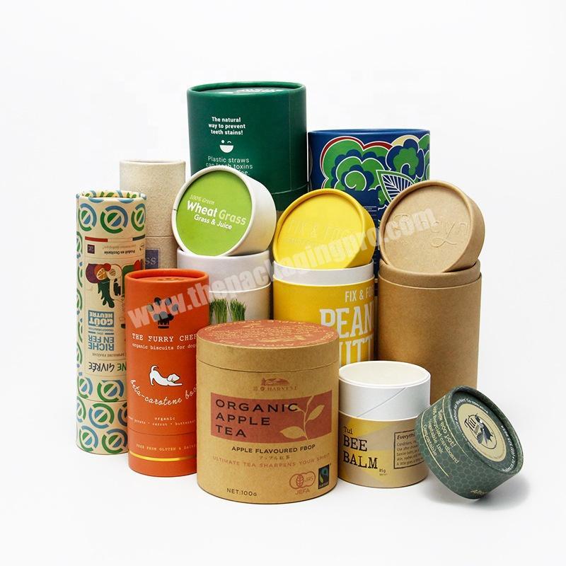 Biodegradable Tea Packaging Cylinder Box Paper Tubes For TeaChocolateCandy Custom Logo Printed