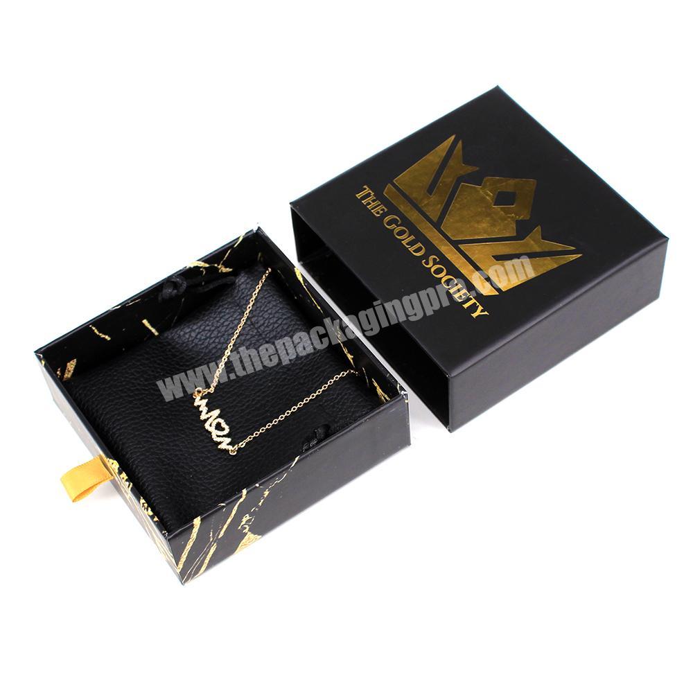 Black Matte Jewelry Gift Box High-grade Jewelry Box Paper Chain Necklace Bracelet Packaging Custom Metallic Gold Logo