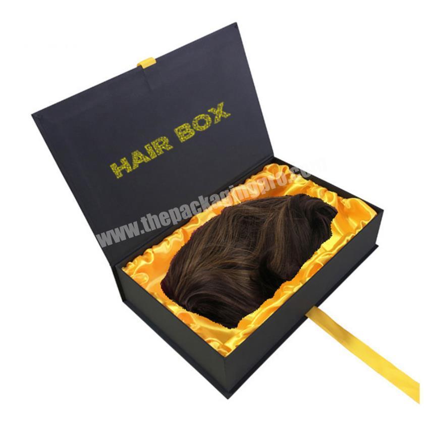 Black hair extension gift box with satin and ribbon