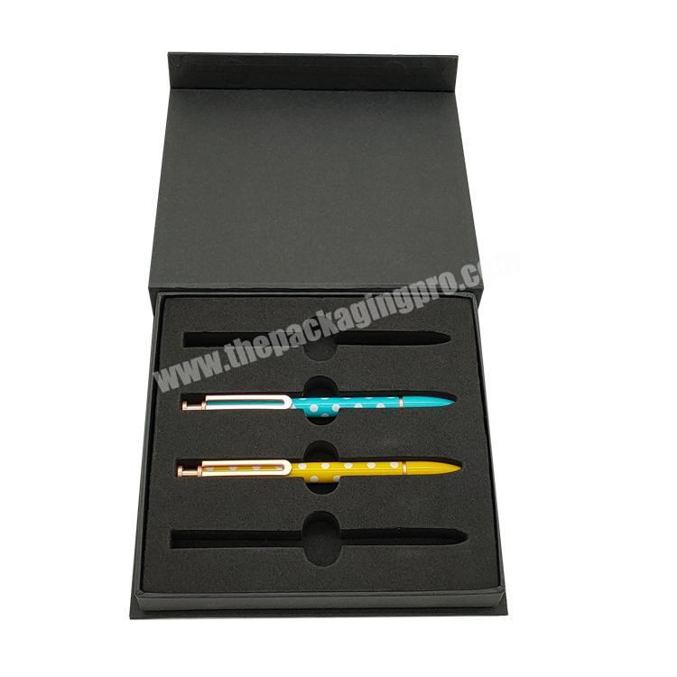 Black leather custom logo cardboard packaging luxury magnetic pen gift box