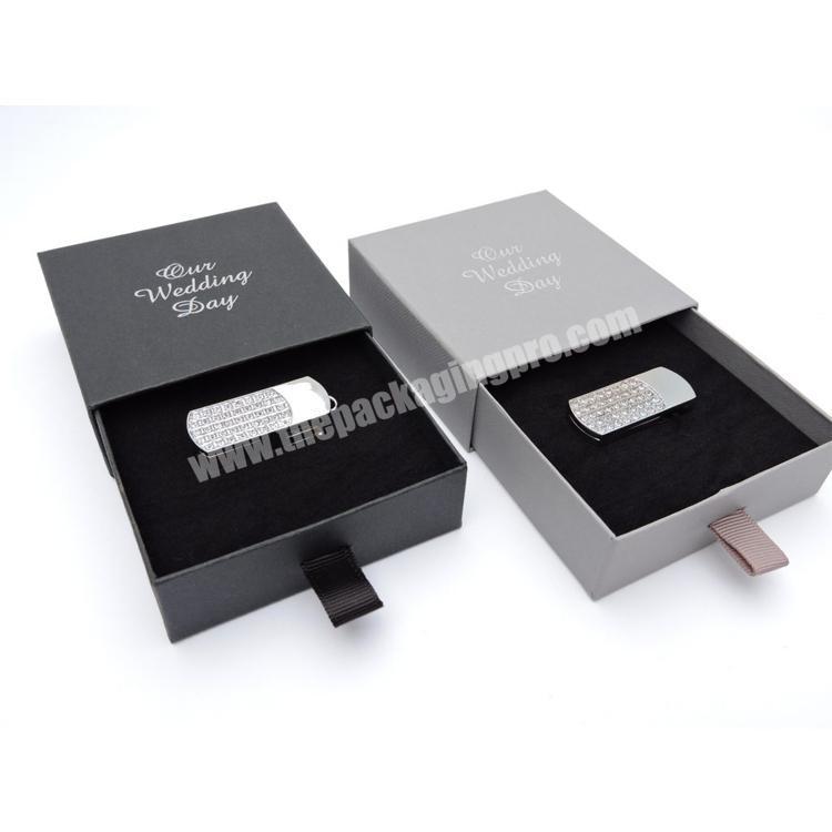 Black or Grey Presentation drawer box cardboard usb flash drive packaging box with inlay