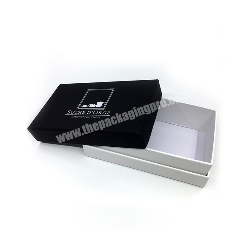 Black premium Elegant lift-off lid shoulder neck rigid cardboard paper gift packaging box with white logo