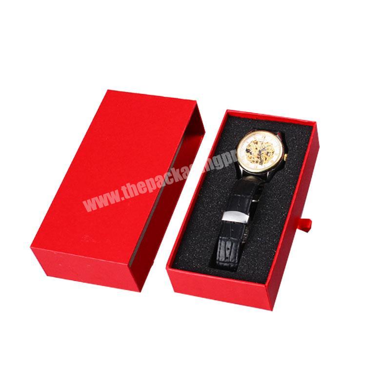 Boutique Custom Premium Red Art Paper Drawer Gift Box with Foam Insert for Watch Packaging Box