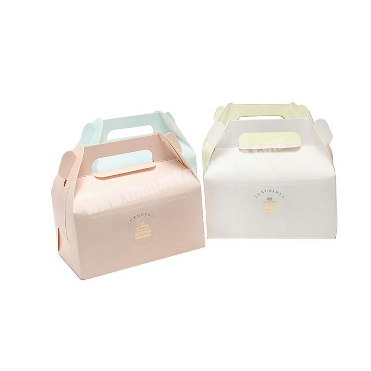Boutique Hand-held Rectangle Cake Box Medium Size Mousse Box Gold Stamping Logo Paper Box