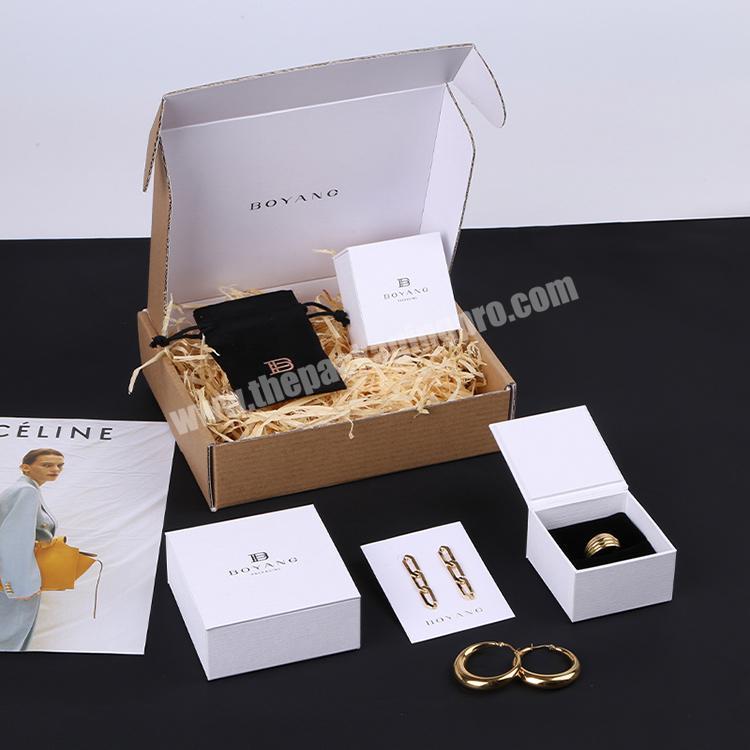 Boyang Custom Fashion Design White PU Leather Women Ring Earing Box Jewelry Packaging Boxes Luxury