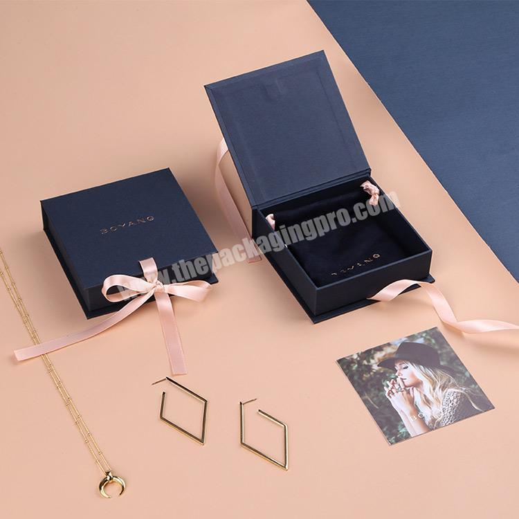 Boyang Custom Jewelry Packaging Boxes Book Shape Paper Gift Necklace Luxury Box with Ribbon