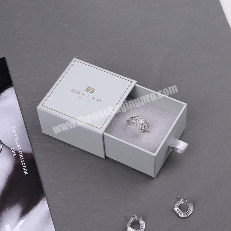 Boyang Custom Logo Cheap Beige Drawer Paper Cardboard Box Jewelry Packaging Box Ring Box