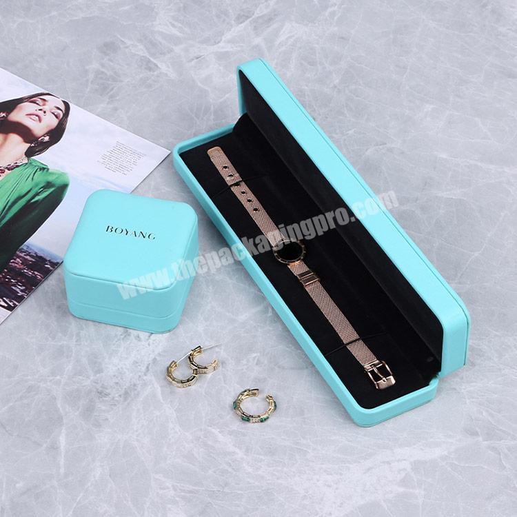 Boyang Custom Logo Green PU Leather Pendant Jewelry Box Necklace Gift Box Long