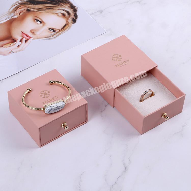 Boyang Custom Logo Printed Bangle Jewelry Box Packaging Paper Drawer Pink Bracelet Boxes