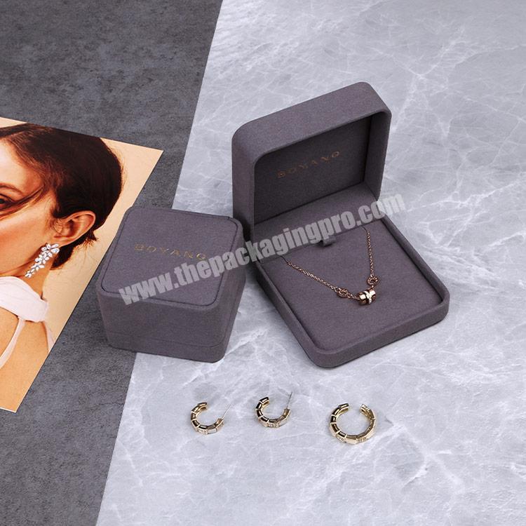 Boyang Custom Luxury Gift Packaging Grey Flip Large Velvet Jewelry Necklace Box
