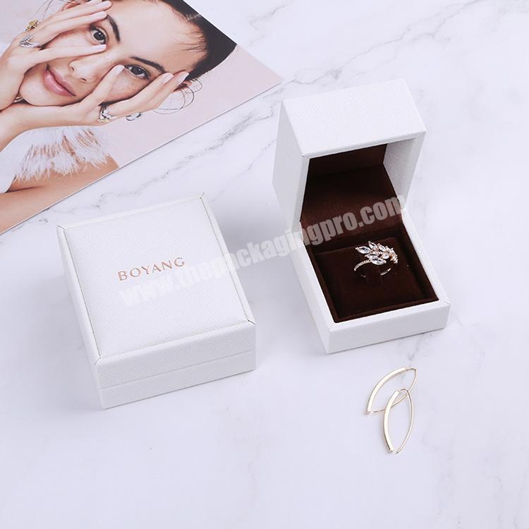 Boyang Custom Luxury White Jewelry Gift Boxes PU Leather Wedding Ring Packing Boxes