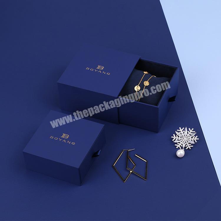 Boyang Custom One Stop Service Blue Paper Drawer Sliding Jewelry Earring Packaging Boxes