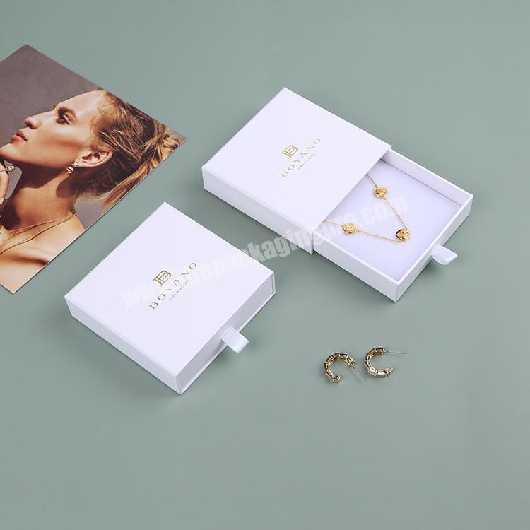 Boyang Custom White Drawer Thin Pendant Jewelry box Sliding Paper Jewelry Box Necklaces