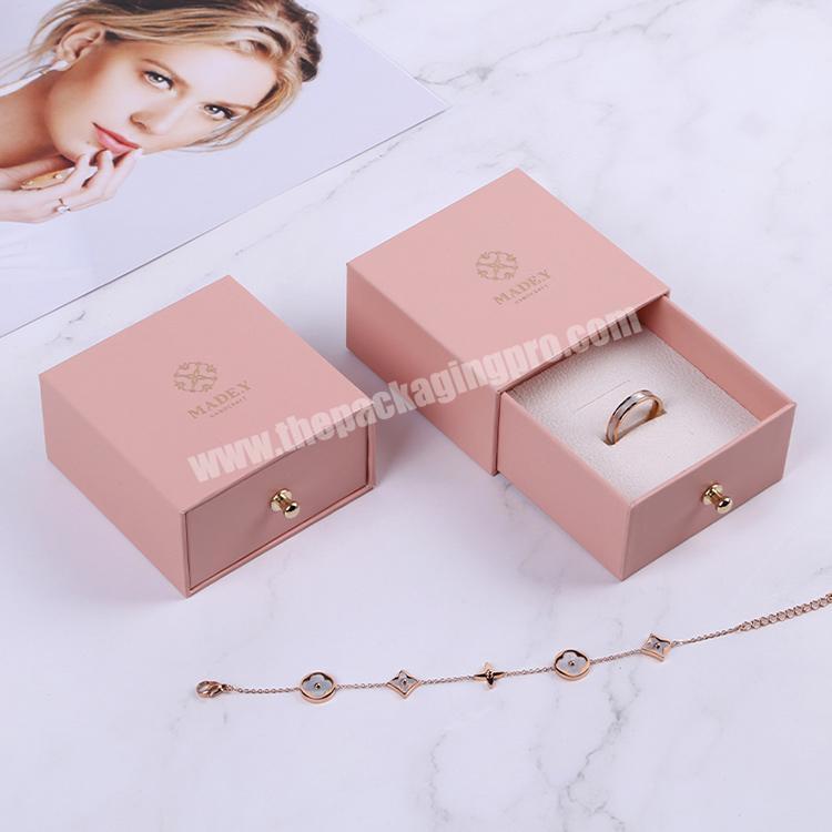 Boyang Customised Cheap Pink Paper Drawer Jewelry Boxes Square Ring Box