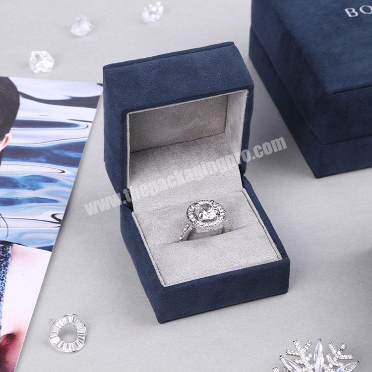 Boyang Customised Royal Blue Square Suede Velvet Hinge Jewelry Ring Box