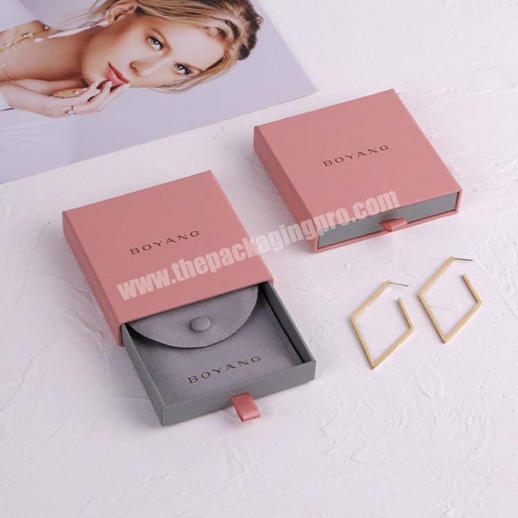 Boyang Customize Luxury Pink Paper Gift Drawer Sliding Earring Jewelry Box Packaging