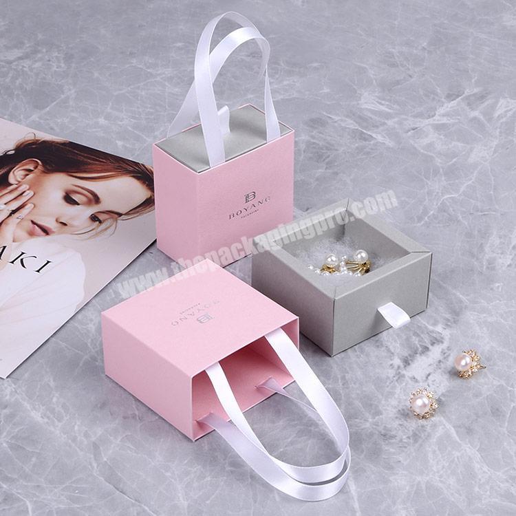 Boyang Customize Pink Paper Drawer Jewelry Boxes Earrings Gift Box Packaging with Pouch Bag