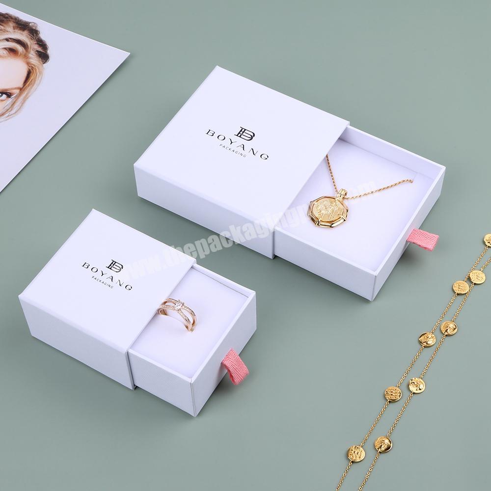 Boyang Customized White Drawer Paper Jewelry Gift Necklace Box Packaging