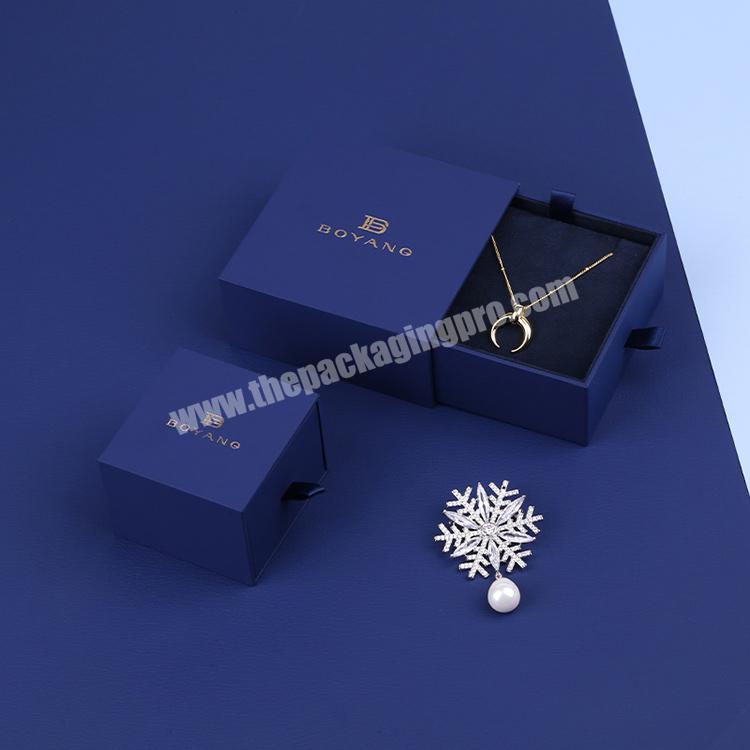 Boyang Latest Design Blue Paper Sliding Small Gift Jewellery Necklace drawer Box