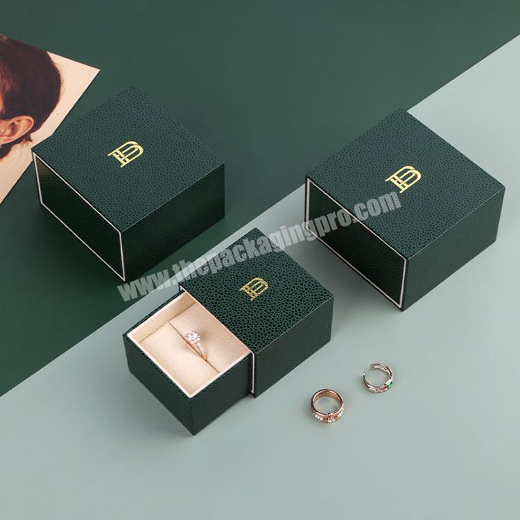 Boyang OEM ODM Green Small Cardboard Paper Sliding Drawer Jewelry Gift Packaging Ring Box