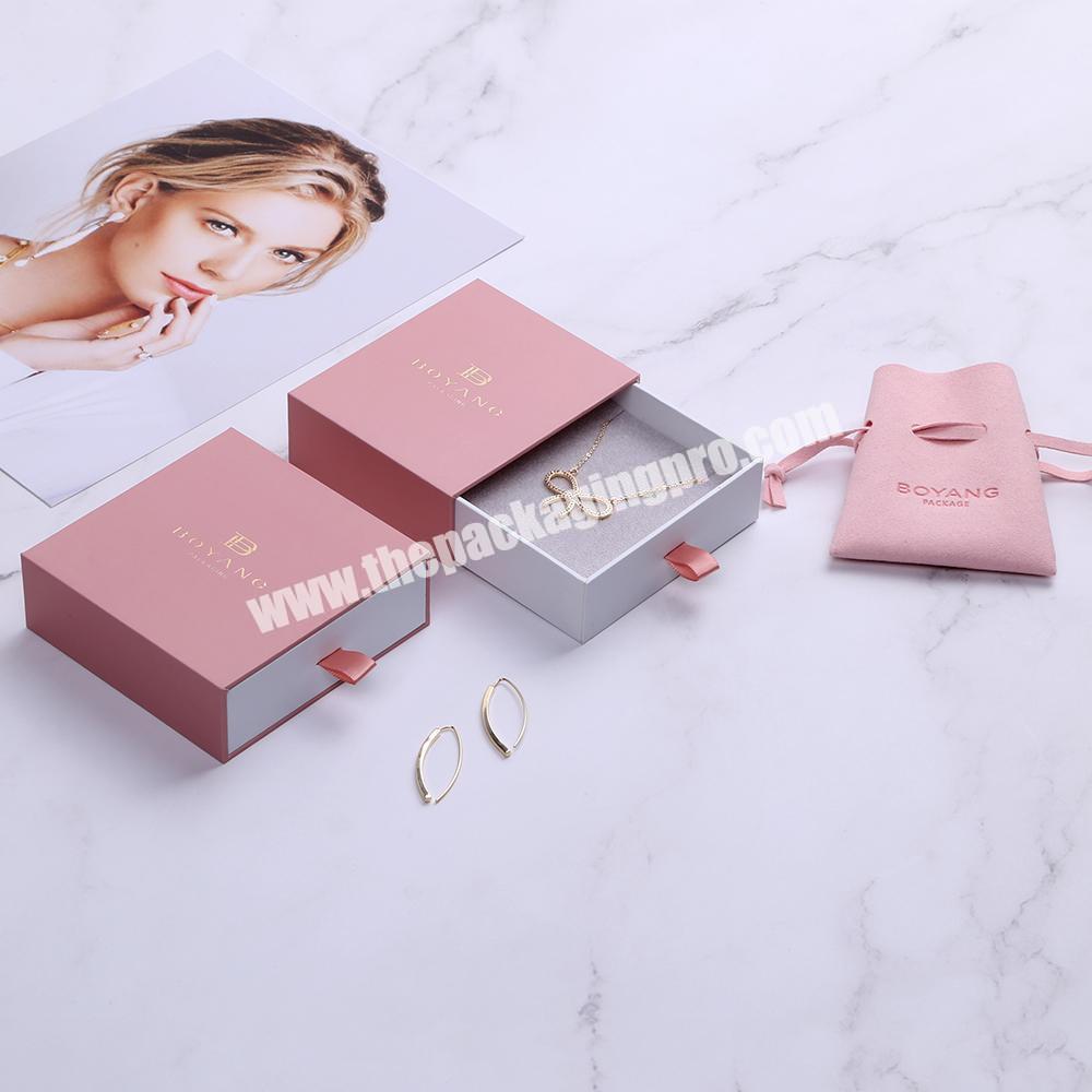 Boyang Wedding Custom Luxury Paper Drawer Pink Jewelry Necklace Gift Packaging Box