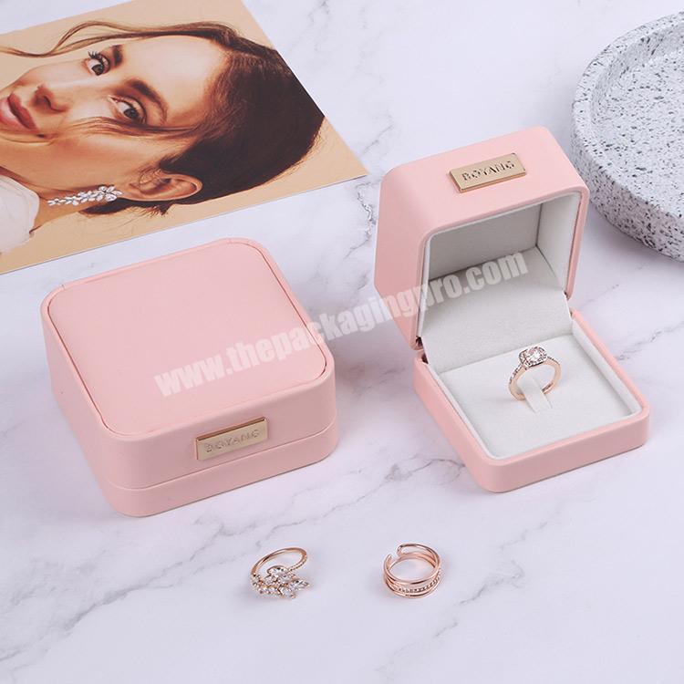 Boyang Wholesale Custom Logo Leather Jewelry Box Luxury Pink Ring Box Packaging