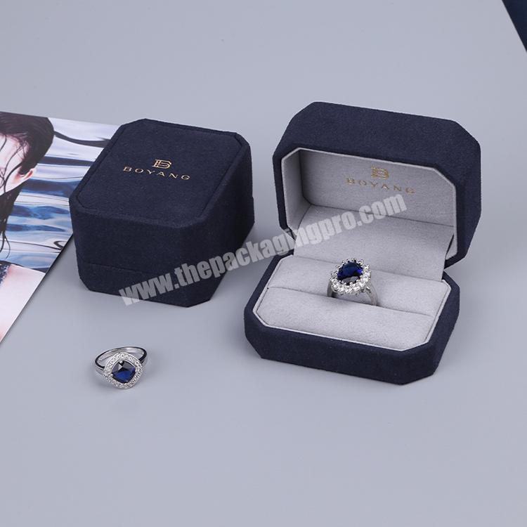 Boyang Wholesale Custom Printing Luxury Wedding Ring Box Birthday Gift Velvet Jewelry Packaging With Logo