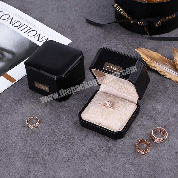 Boyang Wholesale New Arrival Black Leather Jewelry Ring Box Custom Logo Luxury Wedding Ring Box