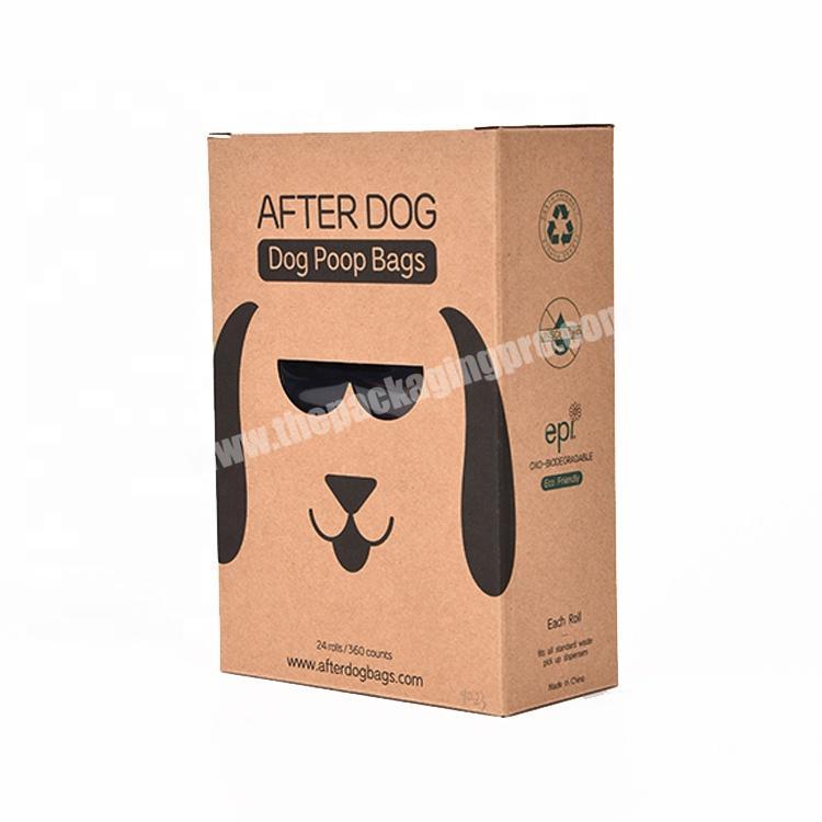 Brown kraft dog poop bags paper packaging customized colored kraft box with clear PET window