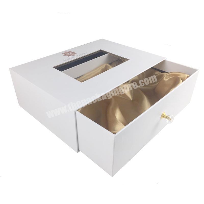 Bundles hair box packaging for white wigs packaging box with gold knob