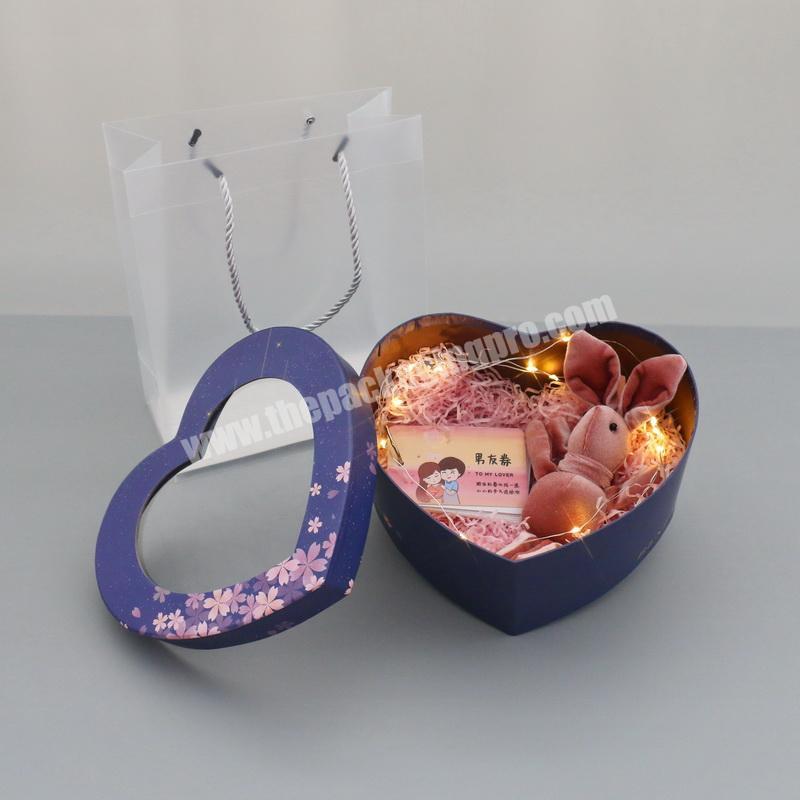 Cajas de custom heart shape chocolate flower jewelry packing box with pvc window