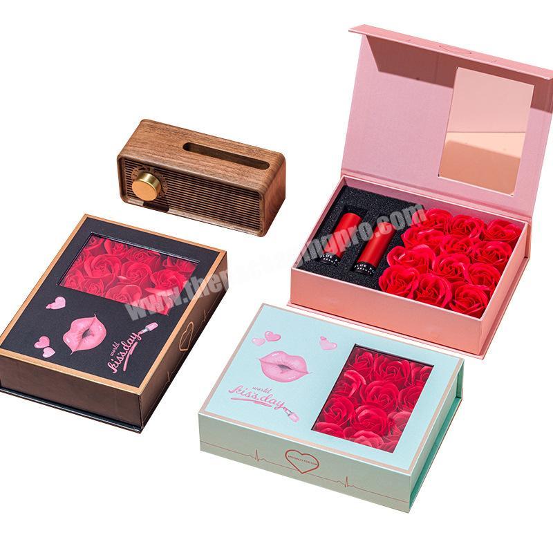 Cardboard Flower Box Flower Cosmetics Gift Box With Window Velvet Paper Custom Hat Gift Boxes