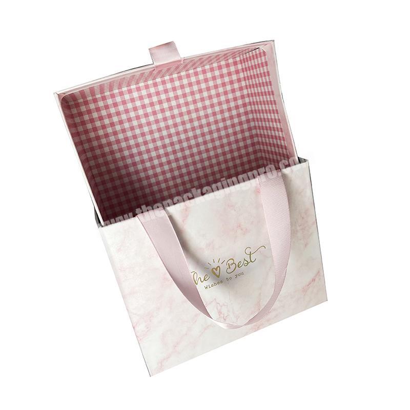 Cardboard custom logo pink ring silk scarf luxury gift box jewelry packaging box sliding drawer box with handle